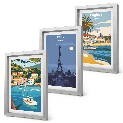 Lot de 3 tableaux Vues des villes côtières et de leur architecture