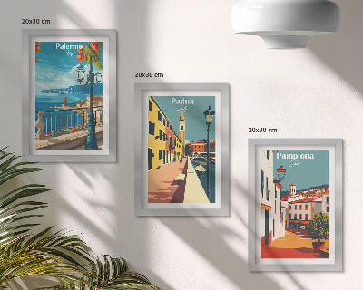 Ensemble de 3 tableaux Villes populaires dans un style illustratif rétro