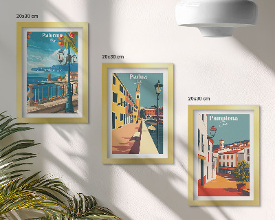Ensemble de 3 tableaux Villes populaires dans un style illustratif rétro