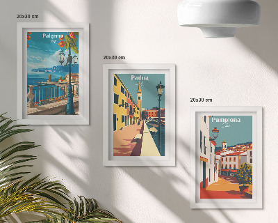 Ensemble de 3 tableaux Villes populaires dans un style illustratif rétro