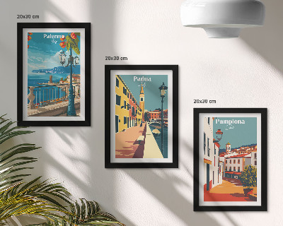 Ensemble de 3 tableaux Villes populaires dans un style illustratif rétro