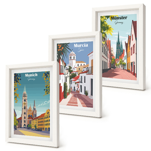 Mur de cadres Villes européennes illustrées en couleurs
