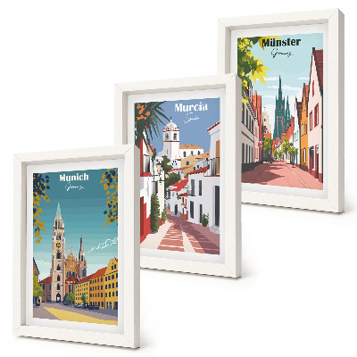 Mur de cadres Villes européennes illustrées en couleurs