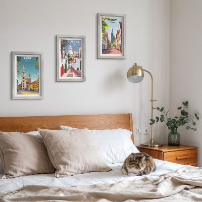 Mur de cadres Villes européennes illustrées en couleurs