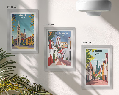 Mur de cadres Villes européennes illustrées en couleurs
