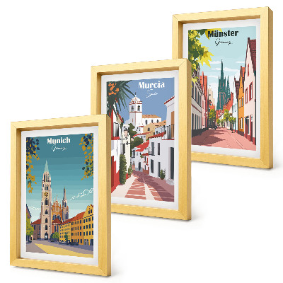 Mur de cadres Villes européennes illustrées en couleurs
