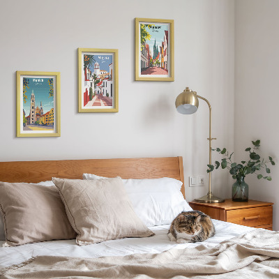Mur de cadres Villes européennes illustrées en couleurs