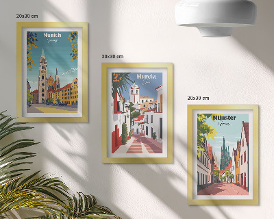 Mur de cadres Villes européennes illustrées en couleurs