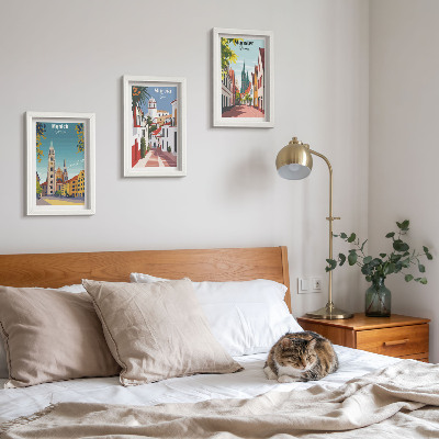 Mur de cadres Villes européennes illustrées en couleurs