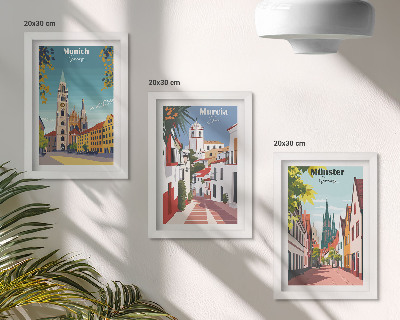 Mur de cadres Villes européennes illustrées en couleurs
