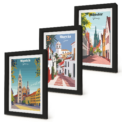 Mur de cadres Villes européennes illustrées en couleurs