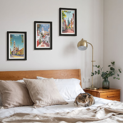 Mur de cadres Villes européennes illustrées en couleurs