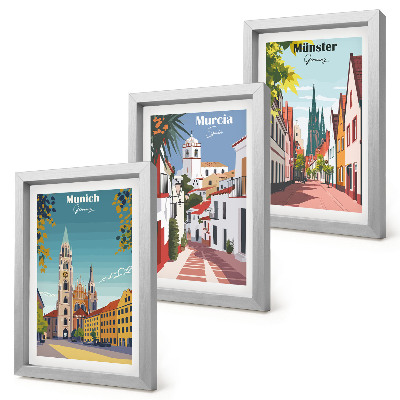 Mur de cadres Villes européennes illustrées en couleurs