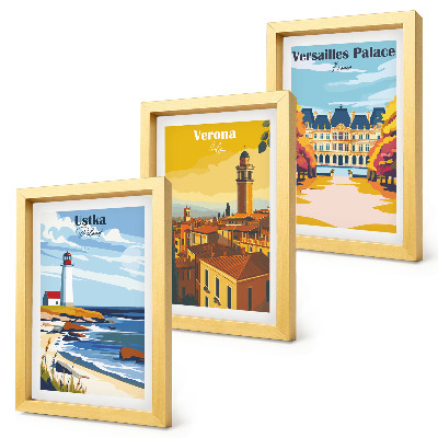 Lot de 3 tableaux Vues de lieux célèbres en bord de mer et dans les villes
