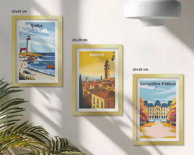 Lot de 3 tableaux représentant des vues de lieux célèbres en bord de mer et dans les villes
