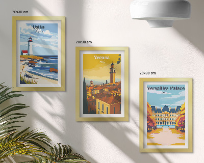 Lot de 3 tableaux Vues de lieux célèbres en bord de mer et dans les villes
