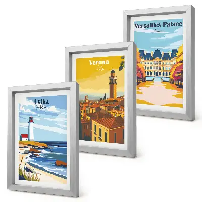 Lot de 3 tableaux représentant des vues de lieux célèbres en bord de mer et dans les villes