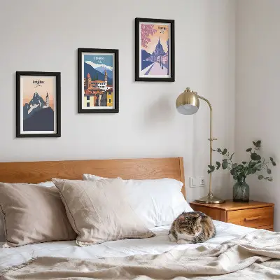 Ensemble de 3 tableaux illustrations colorées sur le thème des montagnes et de l'architecture rétro