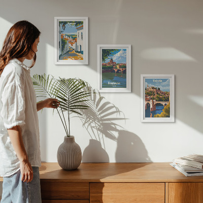 Mur de cadres Graphismes de style rétro de villes célèbres