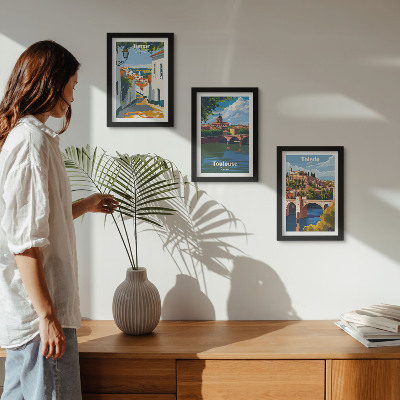 Mur de cadres Graphismes de style rétro de villes célèbres