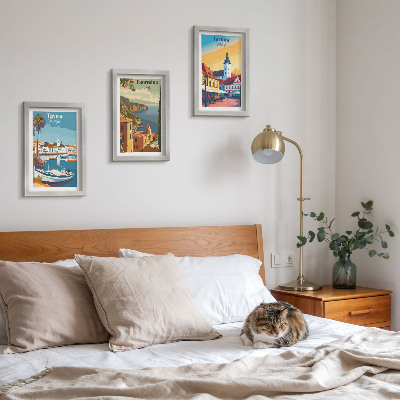 Lot de 3 tableaux Vues des villes côtières et de leur architecture