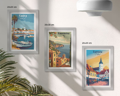Lot de 3 tableaux Vues des villes côtières et de leur architecture