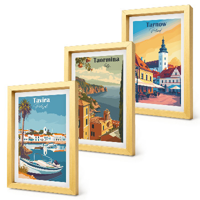 Lot de 3 tableaux Vues des villes côtières et de leur architecture