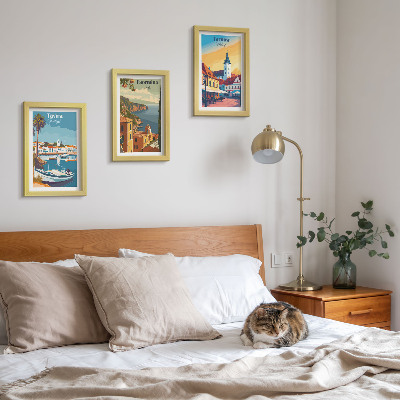 Lot de 3 tableaux Vues des villes côtières et de leur architecture