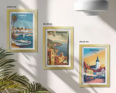 Lot de 3 tableaux représentant des vues de villes côtières et leur architecture
