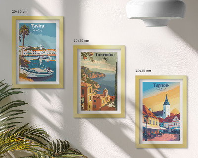 Lot de 3 tableaux Vues des villes côtières et de leur architecture