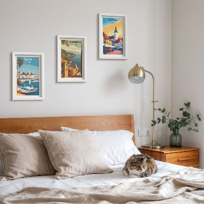 Lot de 3 tableaux Vues des villes côtières et de leur architecture