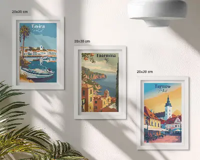 Lot de 3 tableaux représentant des vues de villes côtières et leur architecture