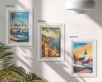 Lot de 3 tableaux Vues des villes côtières et de leur architecture
