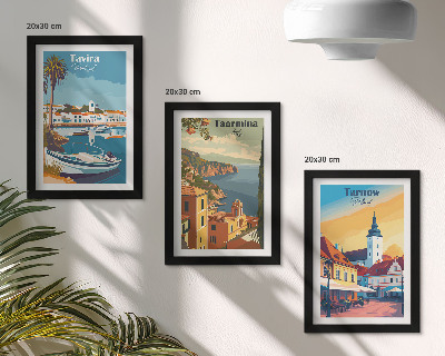 Lot de 3 tableaux Vues des villes côtières et de leur architecture