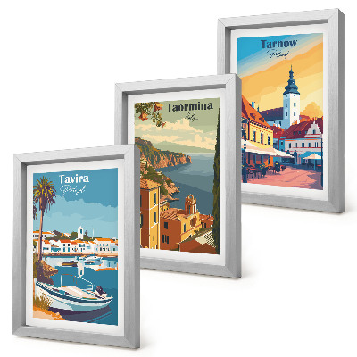 Lot de 3 tableaux Vues des villes côtières et de leur architecture