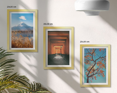 Ensemble de 3 tableaux Paysages, nature et architecture du Japon et de l'Asie