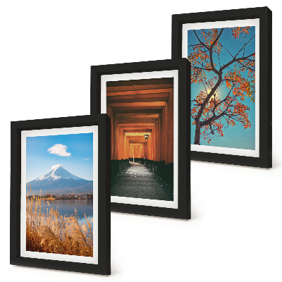 Ensemble de 3 tableaux Paysages, nature et architecture du Japon et de l'Asie