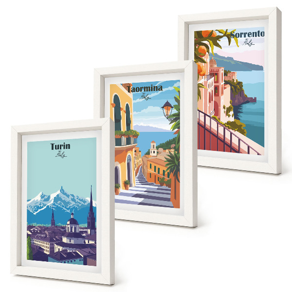 Mur de cadres Paysages urbains illustratifs colorés de style rétro