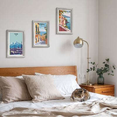 Mur de cadres Paysages urbains illustratifs colorés de style rétro
