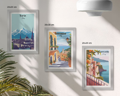 Mur de cadres Paysages urbains illustratifs colorés de style rétro