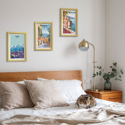 Mur de cadres Paysages urbains illustratifs colorés de style rétro
