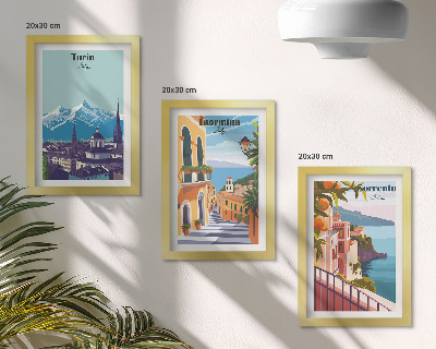 Mur de cadres Paysages urbains illustratifs colorés de style rétro