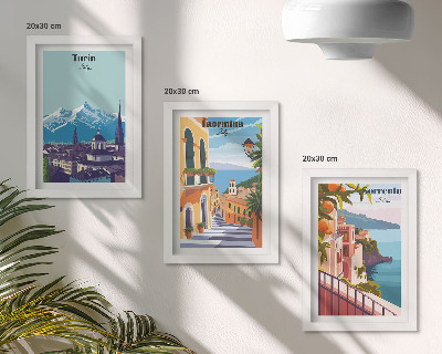 Mur de cadres Paysages urbains illustratifs colorés de style rétro