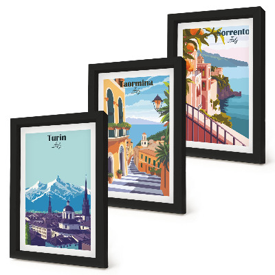 Mur de cadres Paysages urbains illustratifs colorés de style rétro