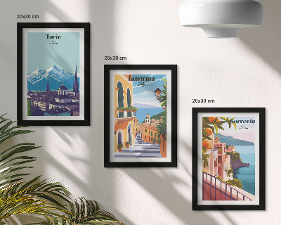 Mur de cadres Paysages urbains illustratifs colorés de style rétro