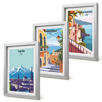 Mur de cadres Paysages urbains illustratifs colorés de style rétro