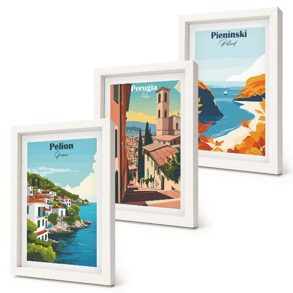 Lot de 3 tableaux Paysages pittoresques dans un style rétro