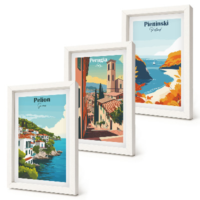 Lot de 3 tableaux Paysages pittoresques dans un style rétro