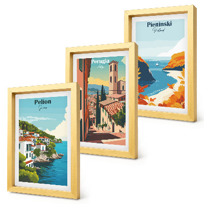 Lot de 3 tableaux Paysages pittoresques dans un style rétro
