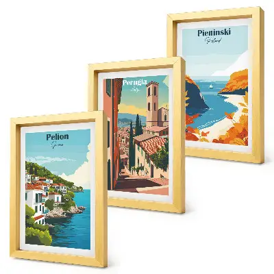 Lot de 3 tableaux représentant des paysages pittoresques dans un style rétro
